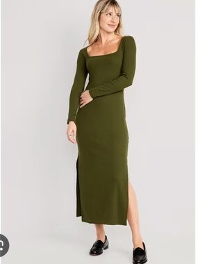 Old Navy Olive Green Fitted Ribbed Midi Dress Size XL Petite